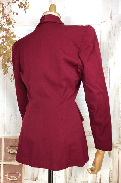 LAYAWAY PAYMENT 1 OF 4 - RESERVED FOR SARA - Stunning Original 1940s Vintage Deep Burgundy Red Asymmetrical Blazer By Donnybrook