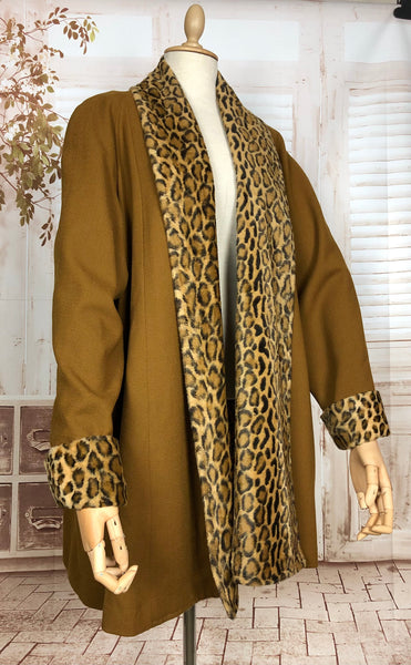 Fabulous Late 1940s Volup Vintage Leopard Print Open Fronted Swing Coat