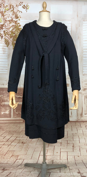 LAYAWAY PAYMENT 3 OF 3 - RESERVED FOR GILDA - Exquisite Rare Antique Edwardian 1910s Navy Blue Beaded Two Piece Dress