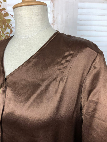 LAYAWAY PAYMENT 1 OF 4 - RESERVED FOR SAIRA - Immaculate Original Late 1920s 20s / Early 1930s 30s Volup Brown Satin Dress