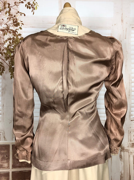 Fabulous Original 1940s Vintage Blush Pink Cream Summer Suit By Betty Rose