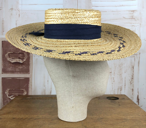 Amazing Original 1930s Vintage Straw Wide Brim Sun Hat