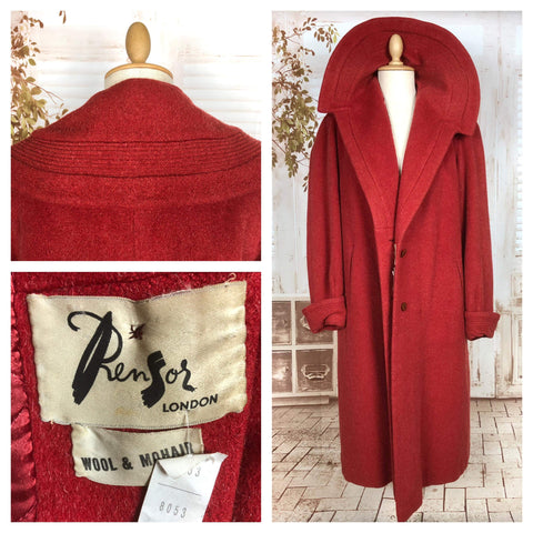 LAYAWAY PAYMENT 2 OF 2 - RESERVED FOR BIRGIT - Incredible Original Late 1940s Volup Vintage Lipstick Red Swing Coat With Huge Collar