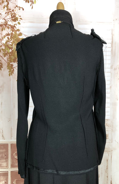 Fabulous Original 1940s Vintage Black Crepe Suit With Amazing Heart Shaped Pleated Pockets