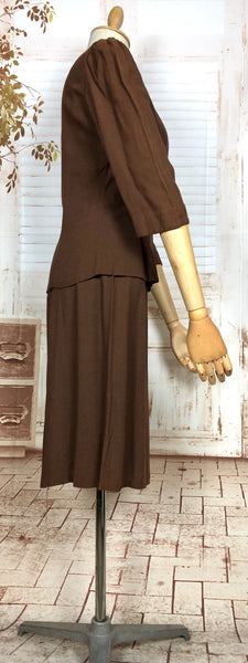 Gorgeous Original Late 1930s Vintage Brown Skirt Suit With Green Embroidery
