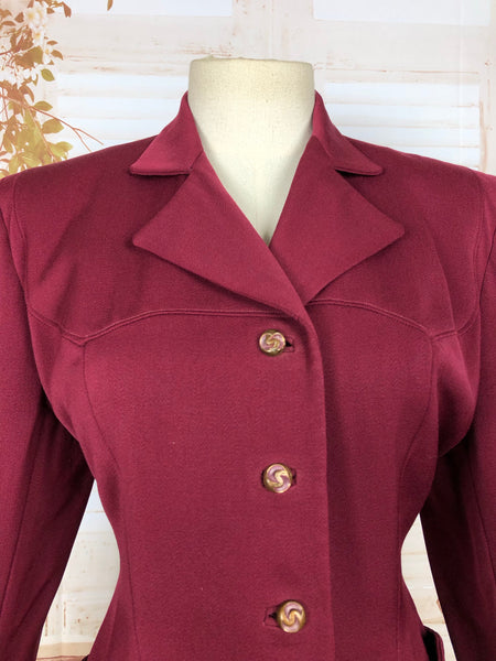 Stunning Original Vintage 1940s 40s Burgundy Gabardine Skirt Suit