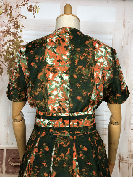 Beautiful Original 1950s Vintage Green And Rust Day Dress By Blanes