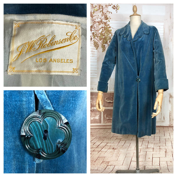 Incredible Original 1920s Antique Teal Velvet Flapper Coat With Amazing Collar