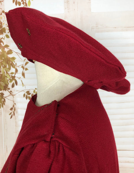 LAYAWAY PAYMENT 1 OF 3 - RESERVED FOR LINDSAY - Exquisite Original Late 1930s / Early 1940s Vintage Rich Red Beaded Crepe Dress With Matching Halo Hat