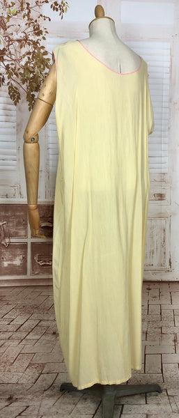 Beautiful Original 1920s Vintage Pale Lemon Yellow Silk Embroidered Slip Dress Lingerie