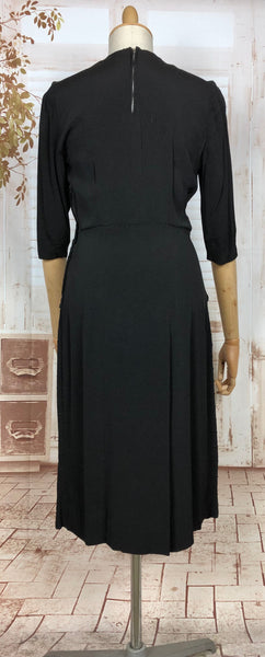 Classic Early 1940s Vintage Black Crepe Dress With Pin Tuck Details