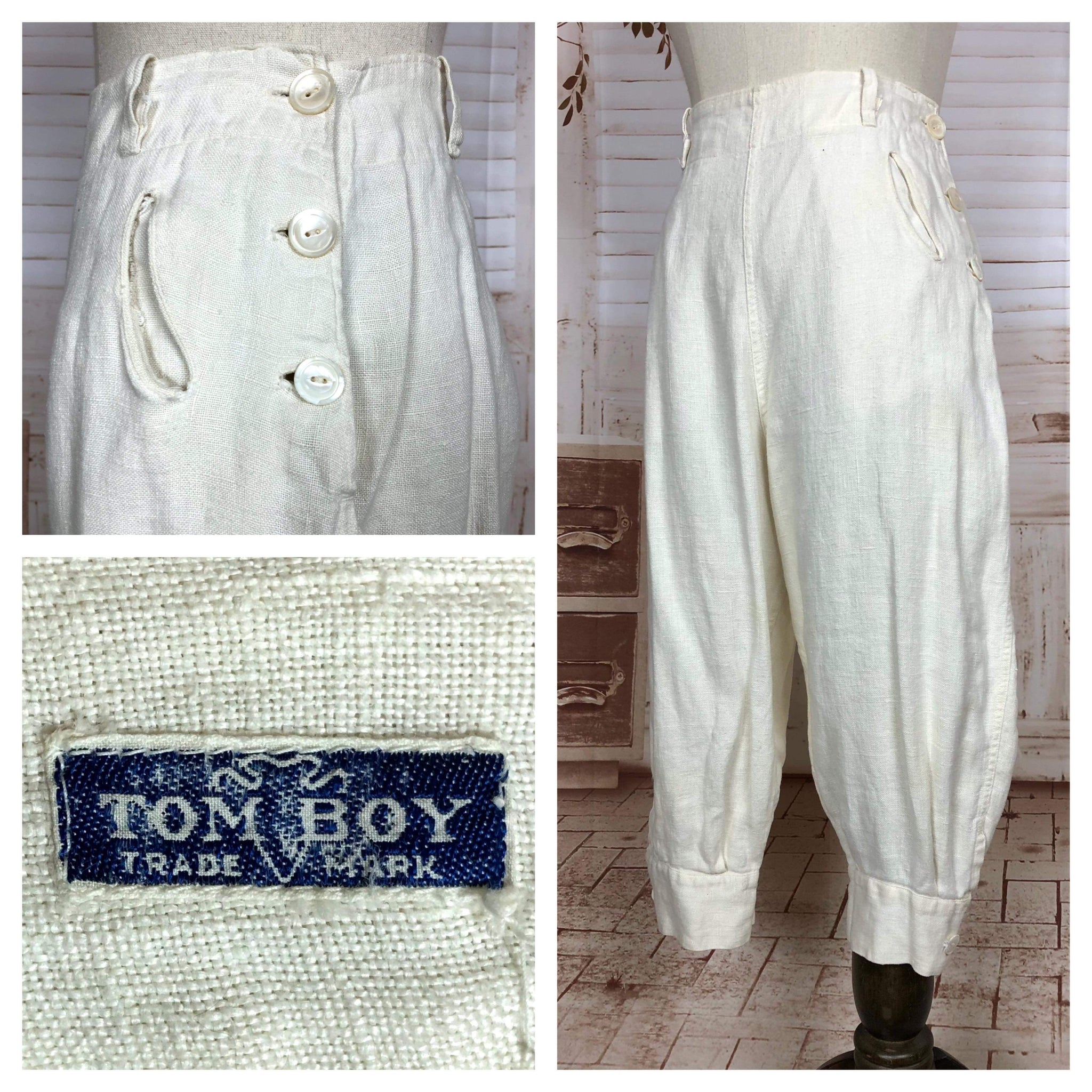 Super Rare Original Late 1920s / Early 1930s Vintage White Women’s Plus Fours By Tomboy