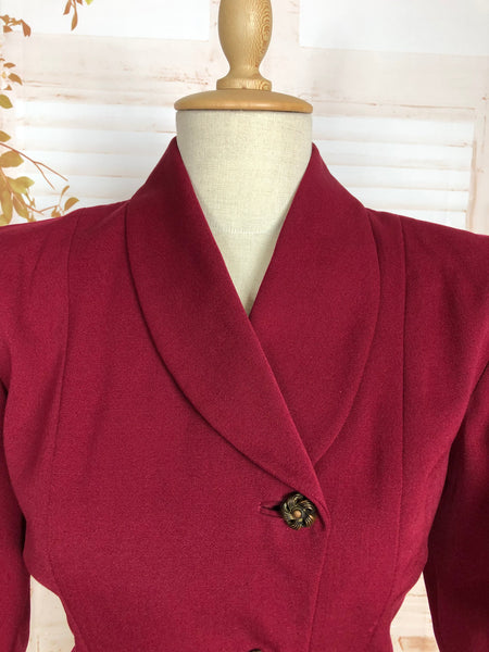 LAYAWAY PAYMENT 3 OF 4 - RESERVED FOR SARA - Stunning Original 1940s Vintage Deep Burgundy Red Asymmetrical Blazer By Donnybrook