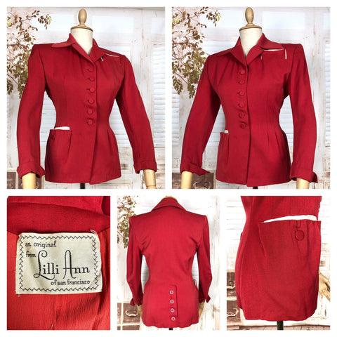 LAYAWAY PAYMENT 3 OF 3 - RESERVED FOR NATASHA - Iconic Original 1950s Vintage Bright Red Lilli Ann Blazer With White Accents