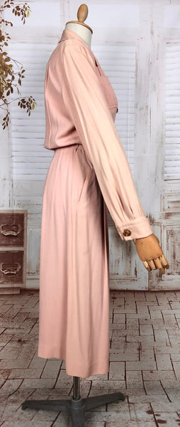 Amazing Original 1940s Vintage Pastel Punk Gabardine Day Dress With Rose Buttons