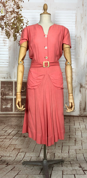 LAYAWAY PAYMENT 1 OF 4 - RESERVED FOR SAIRA - Gorgeous Original 1930s Vintage Coral Cotton Belted Summer Dress With Pockets