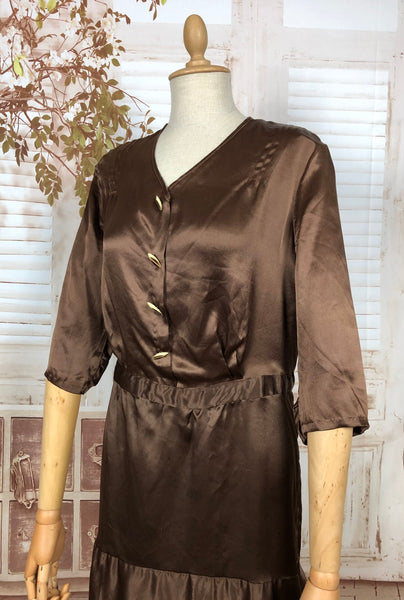 LAYAWAY PAYMENT 2 OF 4 - RESERVED FOR SAIRA - Immaculate Original Late 1920s 20s / Early 1930s 30s Volup Brown Satin Dress