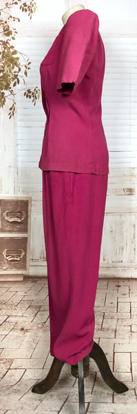 LAYAWAY PAYMENT 3 OF 3 - RESERVED FOR LIV - Exceptional Original 1940s Vintage Hot Fuchsia Pink Pant Suit