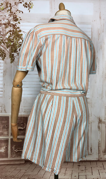 LAYAWAY PAYMENT 2 OF 2 - RESERVED FOR KHARONN - Super Rare 1940s Volup Vintage Blush Blue And White Striped Summer Play Suit Romper