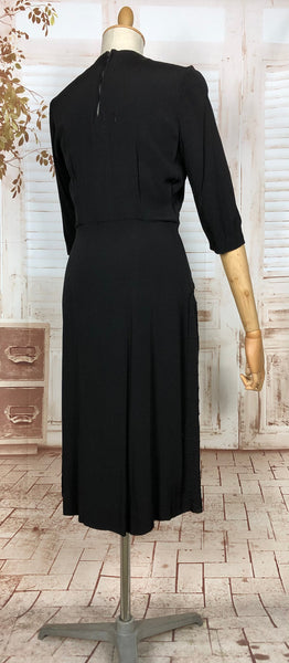 Classic Early 1940s Vintage Black Crepe Dress With Pin Tuck Details
