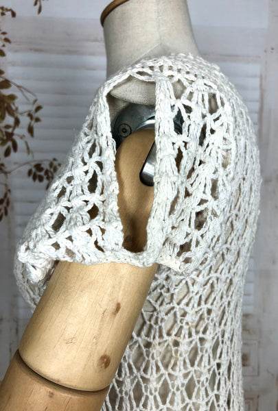 Stunning Original 1930s Vintage Homemade Loose Crochet Knit Dress