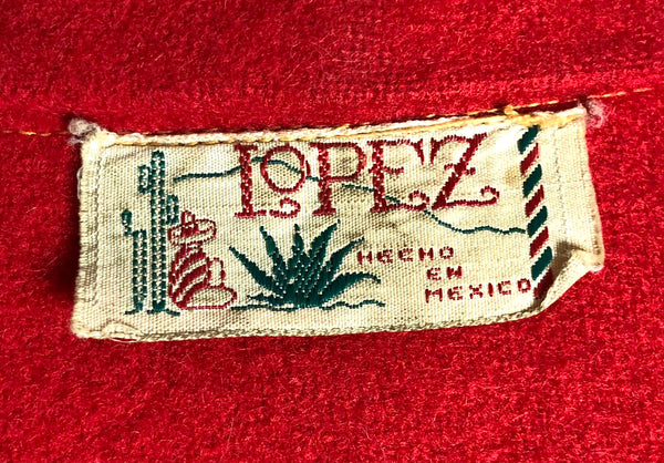Fabulous Original 1940s Vintage Red Embroidered Mexican Tourist Jacket By Lopez