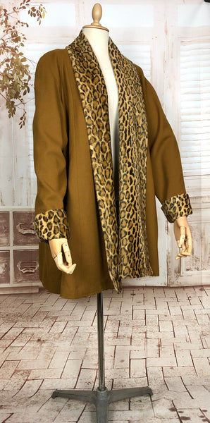 Fabulous Late 1940s Volup Vintage Leopard Print Open Fronted Swing Coat