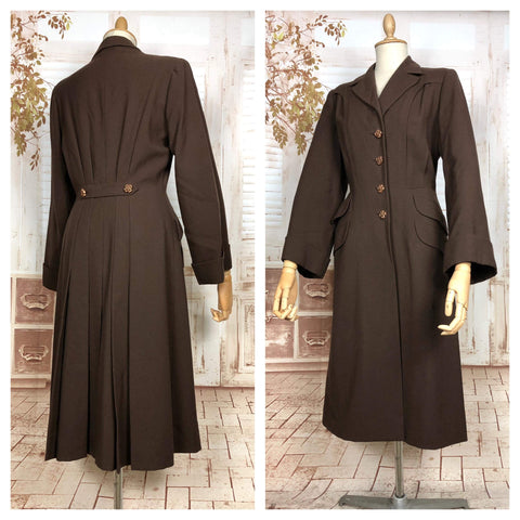 LAYAWAY PAYMENT 1 OF 4 - RESERVED FOR SARA - Wonderful Classic 1940s Original Vintage Wartime Chocolate Brown Belt Back Princess Coat With Dinner Plate Double Elevens Utility Label