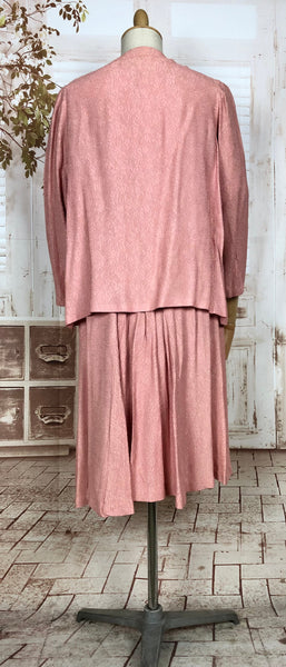 Stunning Original Late 1930s / Early 1940s Vintage Pastel Pink Dress Suit With Puff Sleeves