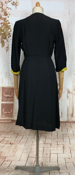 LAYAWAY PAYMENT 2 OF 2 - RESERVED FOR NATASHA - Exquisite Original 1940s Vintage Black Crepe Dress With Mustard Yellow Accents