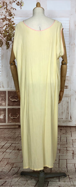 Beautiful Original 1920s Vintage Pale Lemon Yellow Silk Embroidered Slip Dress Lingerie