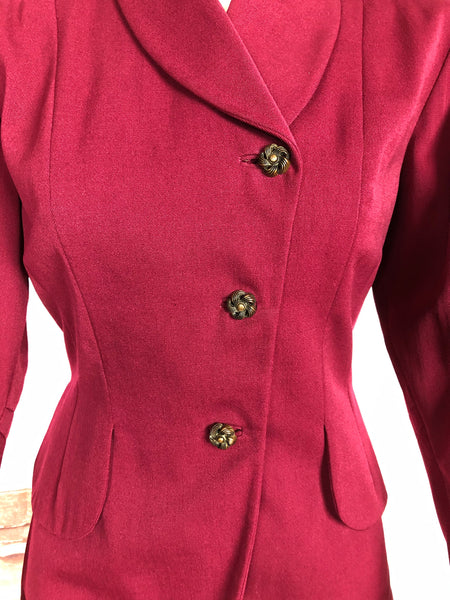 LAYAWAY PAYMENT 3 OF 4 - RESERVED FOR SARA - Stunning Original 1940s Vintage Deep Burgundy Red Asymmetrical Blazer By Donnybrook