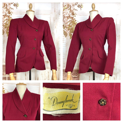 LAYAWAY PAYMENT 2 OF 4 - RESERVED FOR SARA - Stunning Original 1940s Vintage Deep Burgundy Red Asymmetrical Blazer By Donnybrook