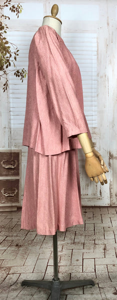 Stunning Original Late 1930s / Early 1940s Vintage Pastel Pink Dress Suit With Puff Sleeves