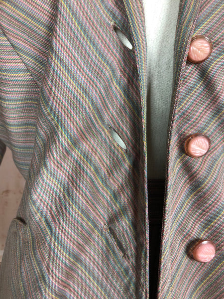 Extraordinary Original Late 1940s / Early 1950s Vintage Rainbow Striped Claire McCardell Suit