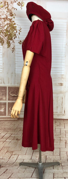 LAYAWAY PAYMENT 1 OF 3 - RESERVED FOR LINDSAY - Exquisite Original Late 1930s / Early 1940s Vintage Rich Red Beaded Crepe Dress With Matching Halo Hat