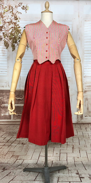 Exquisite Rare Late 1940s Vintage Red And Candy Striped Three Piece Waistcoat Suit