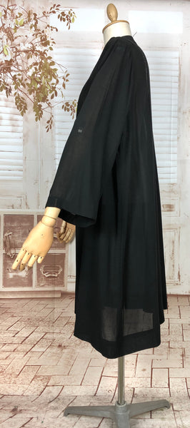 Gorgeous Original 1930s Volup Vintage Lightweight Black Summer Coat With Fagotting