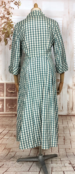 Gorgeous Original 1950s Vintage Green And Teal Plaid House Dress By Dynasty