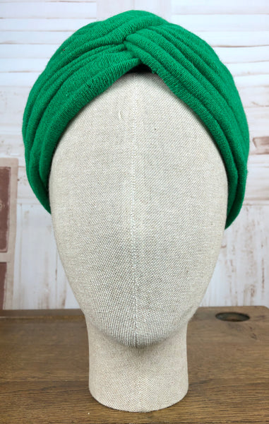 Fabulous Original 1950s Vintage Green Knit Turban