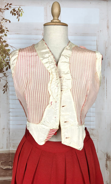 Exquisite Rare Late 1940s Vintage Red And Candy Striped Three Piece Waistcoat Suit