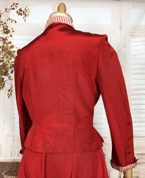 Exquisite Rare Late 1940s Vintage Red And Candy Striped Three Piece Waistcoat Suit