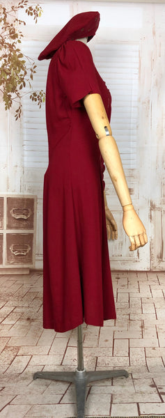 LAYAWAY PAYMENT 1 OF 3 - RESERVED FOR LINDSAY - Exquisite Original Late 1930s / Early 1940s Vintage Rich Red Beaded Crepe Dress With Matching Halo Hat