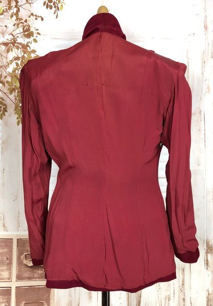 LAYAWAY PAYMENT 1 OF 4 - RESERVED FOR SARA - Stunning Original 1940s Vintage Deep Burgundy Red Asymmetrical Blazer By Donnybrook