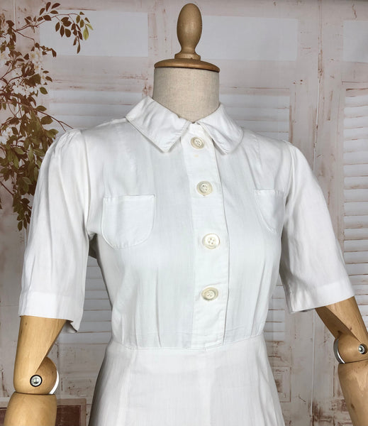 Stunning Original Early 1940s Vintage White Textured Summer Dress