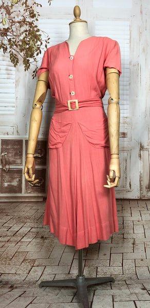 LAYAWAY PAYMENT 3 OF 4 - RESERVED FOR SAIRA - Gorgeous Original 1930s Vintage Coral Cotton Belted Summer Dress With Pockets