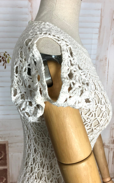 Stunning Original 1930s Vintage Homemade Loose Crochet Knit Dress