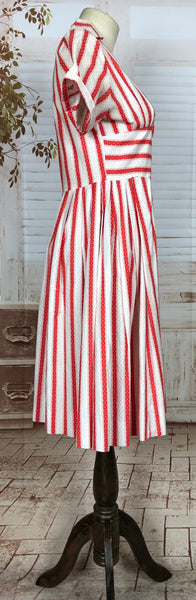 Fabulous Original 1940s Vintage Red And White Striped Day Dress