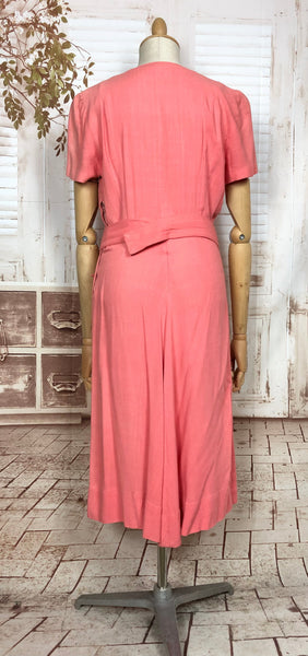 LAYAWAY PAYMENT 2 OF 4 - RESERVED FOR SAIRA - Gorgeous Original 1930s Vintage Coral Cotton Belted Summer Dress With Pockets
