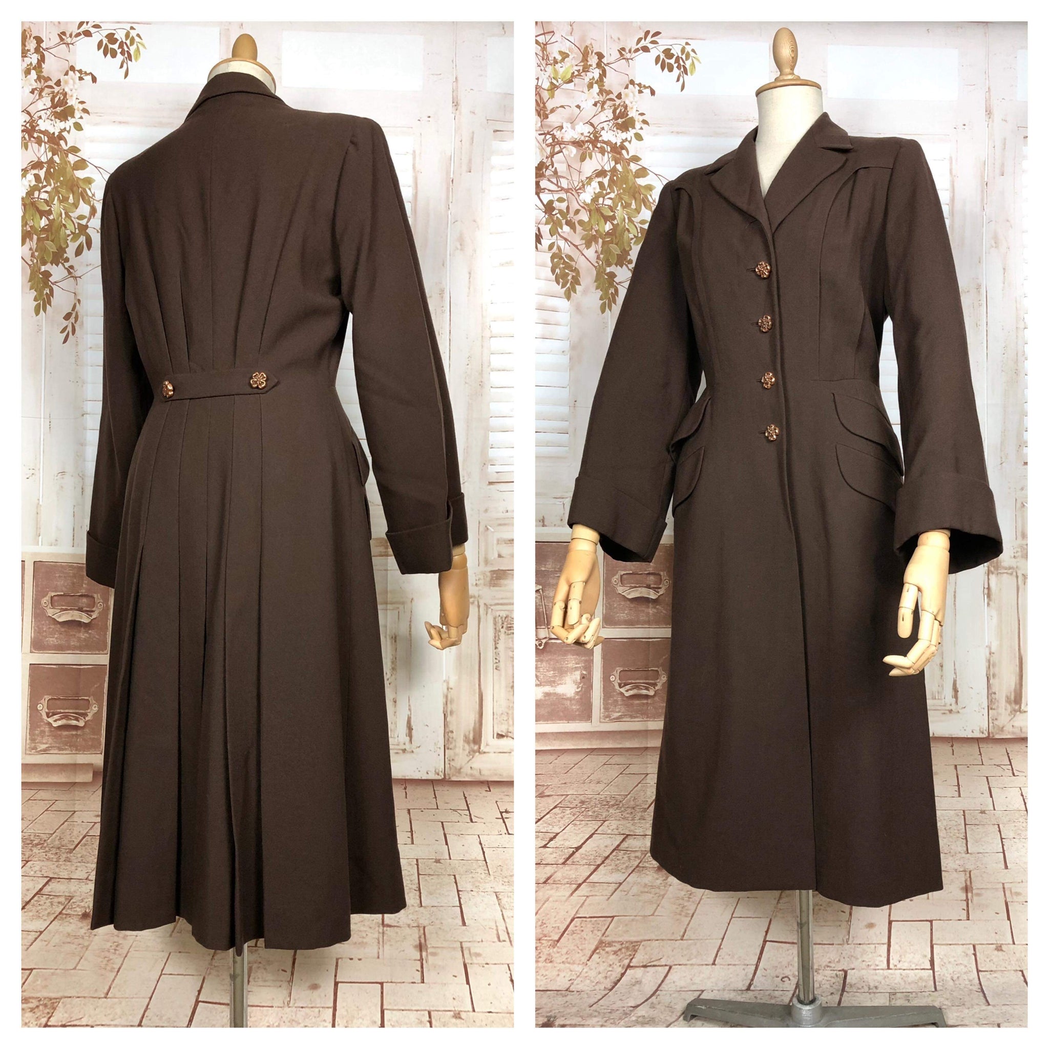 LAYAWAY PAYMENT 4 OF 4 - RESERVED FOR SARA - Wonderful Classic 1940s Original Vintage Wartime Chocolate Brown Belt Back Princess Coat With Dinner Plate Double Elevens Utility Label